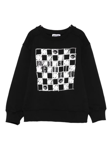 Толстовка с плюшевым мишкой в шахматном порядке от Moschino Kids black