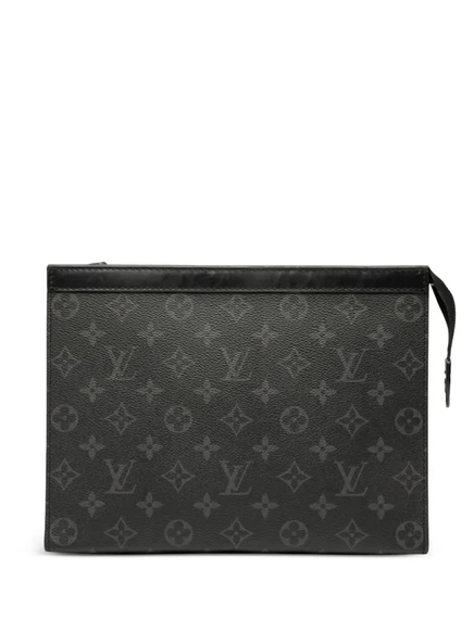 Клатч Louis Vuitton 2021 года выпуска, бывший в употреблении, с монограммой Eclipse Pochette Voyage MM black