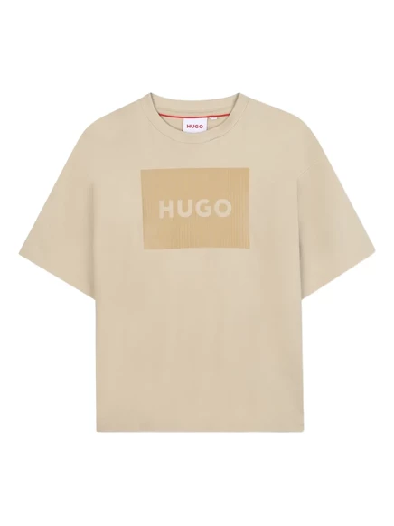 Детская футболка HUGO Kids с логотипом, бежевая