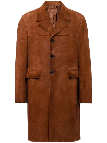 Однобортное замшевое пальто Prada brown