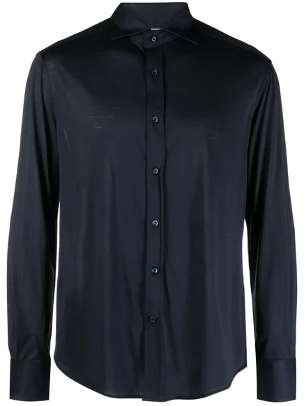 Рубашка из шелка и хлопка Brunello Cucinelli с длинным рукавом blue
