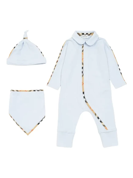 Детский комплект Burberry Kids комбинезон, шапка и нагрудник, голубой