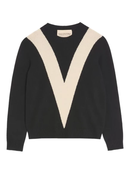 Шерстяной свитер Valentino Garavani с круглым вырезом горловины black