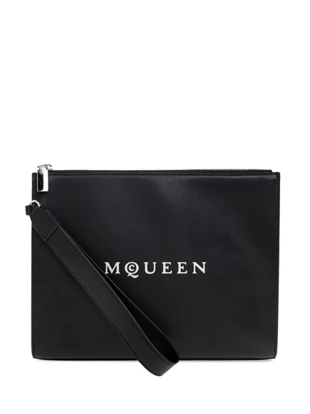 Мужской кожаный клатч Alexander McQueen с логотипом, черный