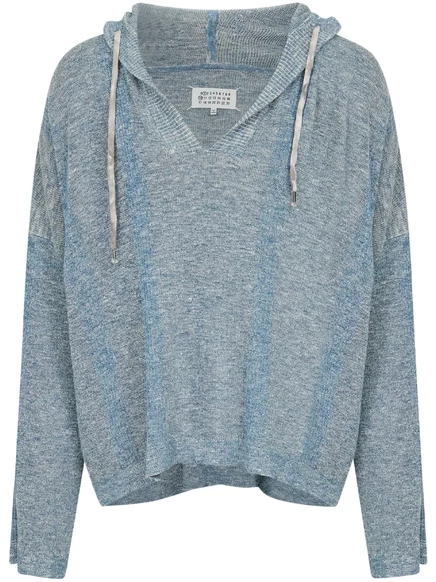 Свитер с v-образным вырезом и капюшоном на завязках от Maison Margiela  blue