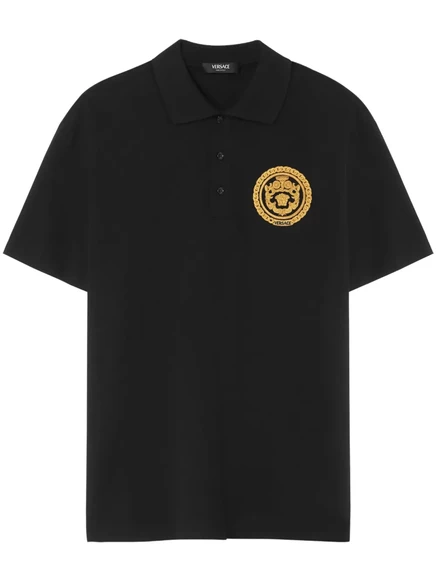 Мужская рубашка-поло Versace Chain Crest с вышивкой, чёрная