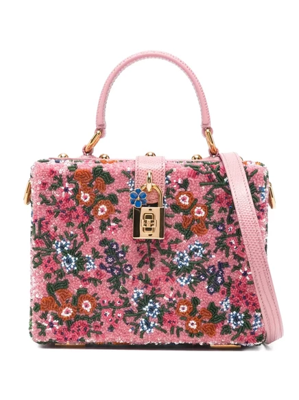 Женская сумка-тоут Dolce & Gabbana Padlock с цветами, розовая