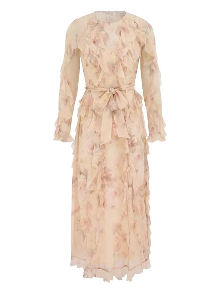 Женское платье Zimmermann Hypnotic Frill с рюшами, бежевое