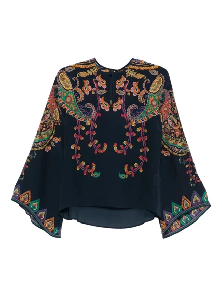Женская блузка Etro с узором пейсли, синяя