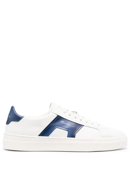 Кожаные кроссовки Santoni с низким берцем и двойной пряжкой white