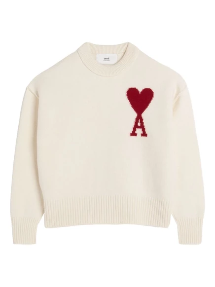 Шерстяной свитер AMI Paris intarsia-вязаный спицами white