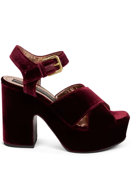 Бархатные босоножки ETRO на платформе 100 мм red