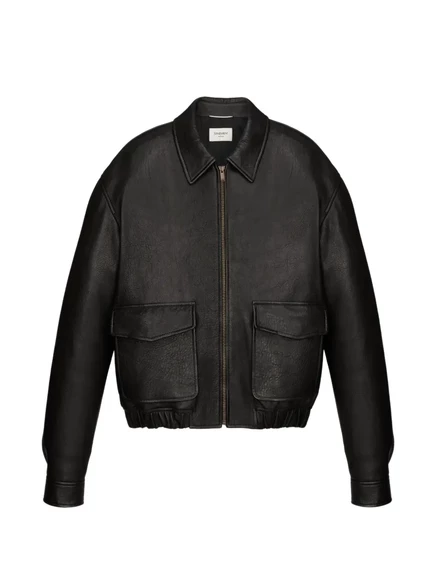 Мужская кожаная куртка Saint Laurent с клапанами, черная