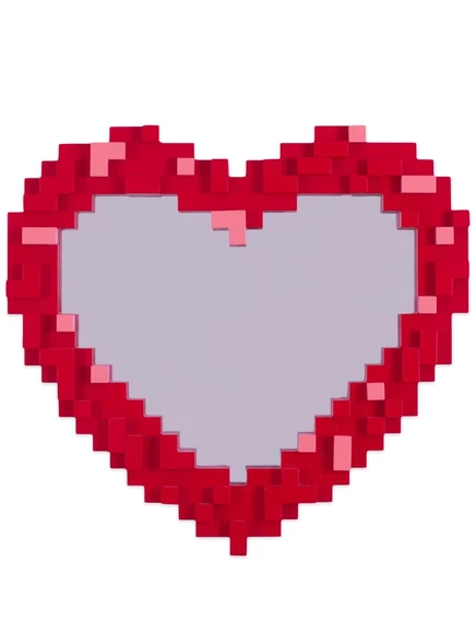 Настенное зеркало Seletti Pixel с рамкой из МДФ в форме пиксельного сердца, красное