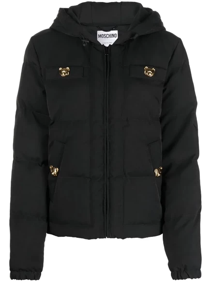 Женская стеганая куртка Moschino Teddy с пуговицами, черная