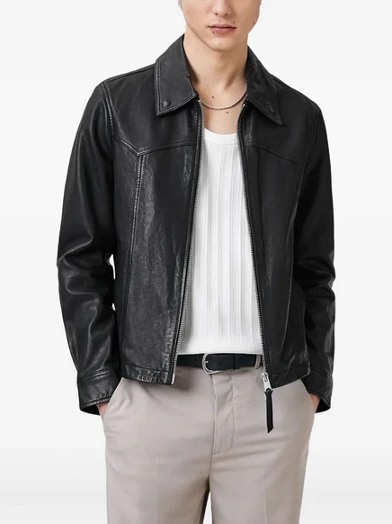 Мужская кожаная куртка allsaints nellcot, черная