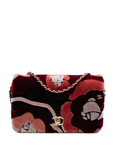 Сумка Chanel Pre-Owned Velvet Camellia, красная