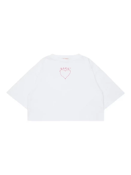 Детская футболка Marni Kids с вышитым сердцем, белая