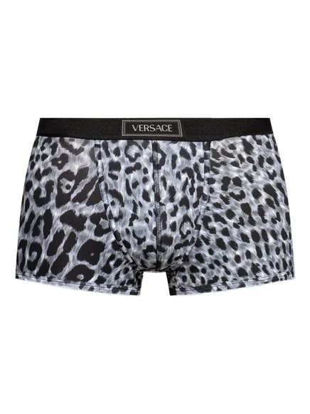 Мужские боксеры Versace с леопардовым принтом на поясе, серые
