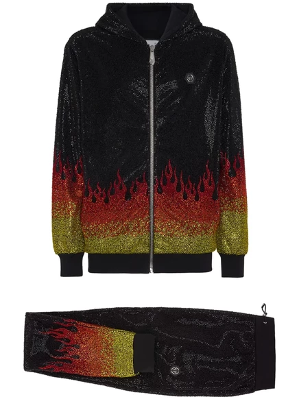 Комплект спортивного костюма Philipp Plein Crystals Flame с капюшоном black