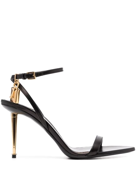 Женские сандалии Tom Ford Padlock 85 мм кожаные, черные