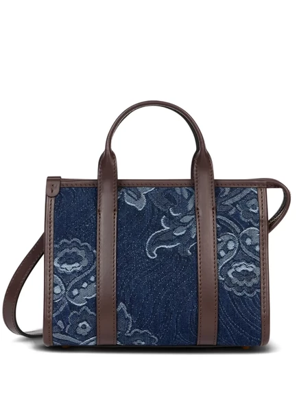 Джинсовая сумка-тоут ETRO mini из жаккарда с цветочным рисунком blue
