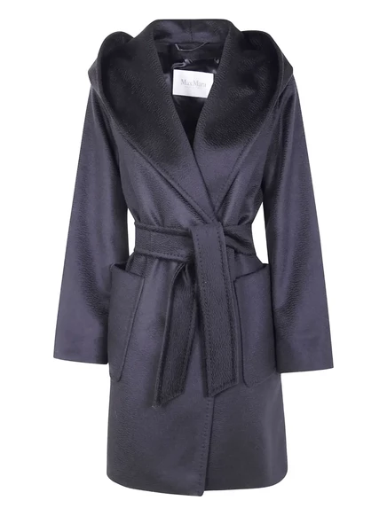 Женское пальто Max Mara с капюшоном и поясом, черное