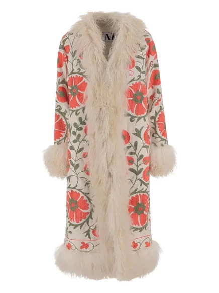 Женское пальто Zazi Vintage с цветочной вышивкой, бежевое