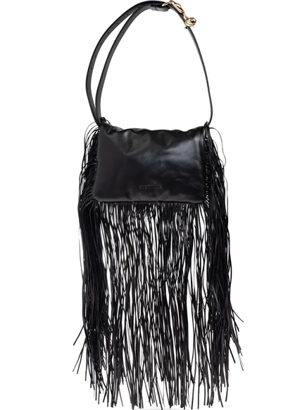 Кожаная сумка через плечо Sportmax с бахромой black