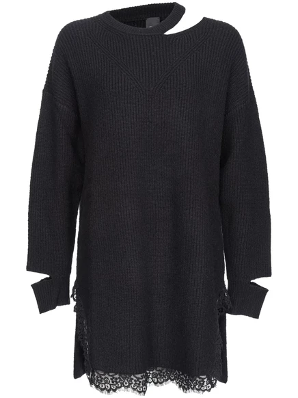 Женское вязаное платье PINKO с кружевной отделкой, черное