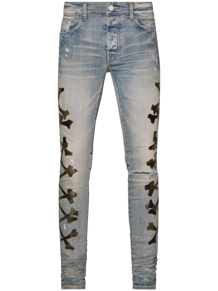 Мужские узкие джинсы Amiri Camo Bones, синие