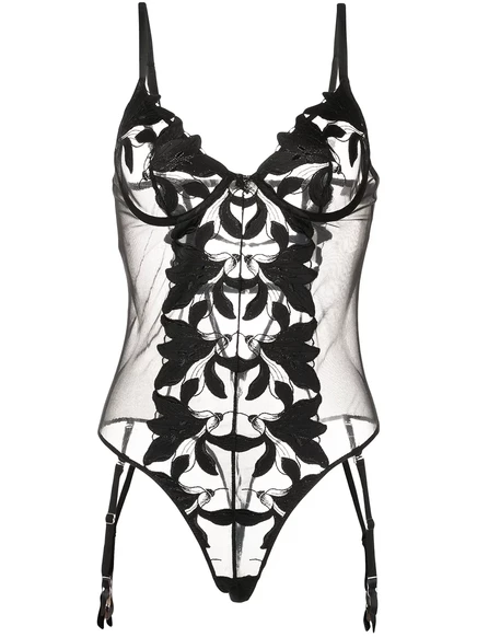 Женское боди Fleur du Mal Lily с вышивкой, черное