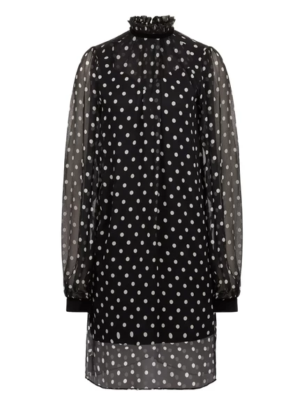 Женское мини-платье Nina Ricci в горошек с оборками, черное