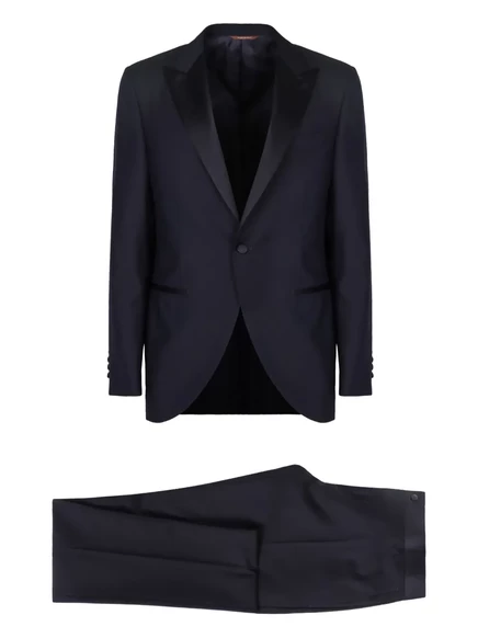 Шерстяной костюм Canali с атласными лацканами blue
