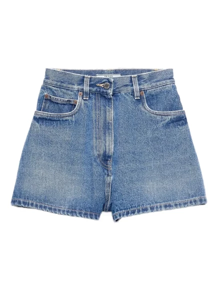 Джинсовые шорты Prada с высокой посадкой и накладными карманами blue