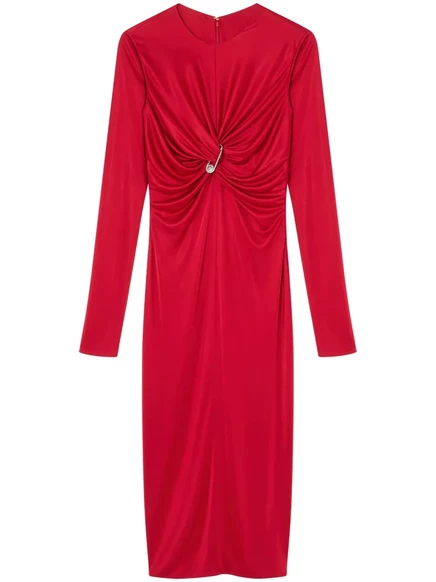 Присборенное английской булавкой платье миди от Versace red