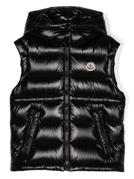Девочковый стеганый жилет Moncler Enfant с капюшоном, черный