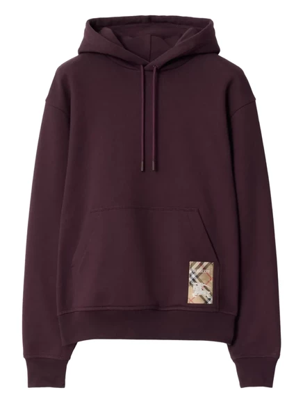 Мужское худи Burberry с чек-лейблом, бордовое