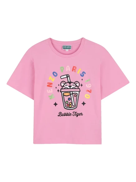 Детская футболка KENZO KIDS с принтом тигра, розовая