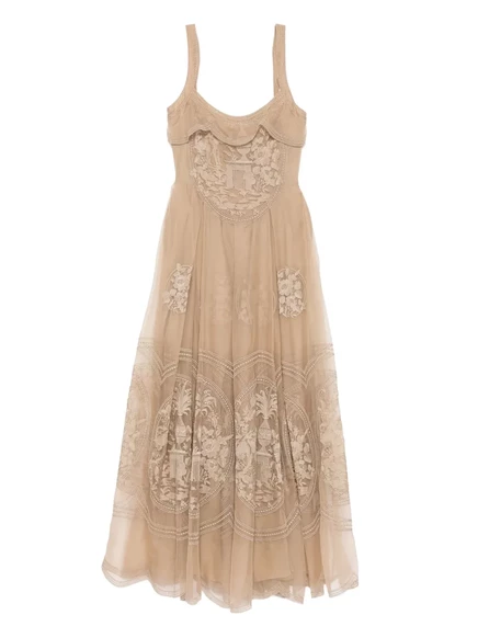 Длинное платье из вышитой органзы Elie Saab grey