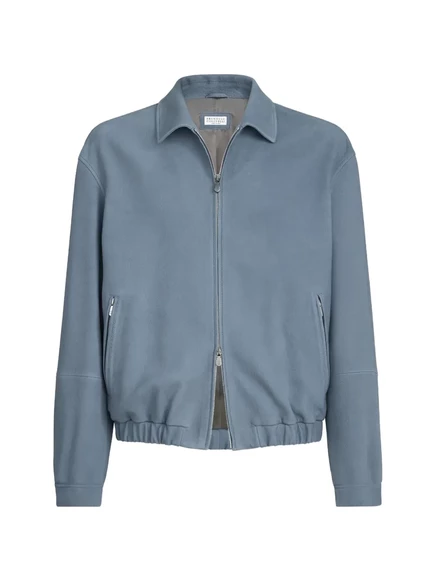 Мужская кожаная куртка Brunello Cucinelli из нубука, синяя