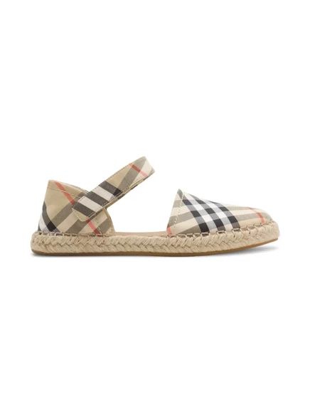 Балетки для девочек Burberry Kids в клетку, бежевые