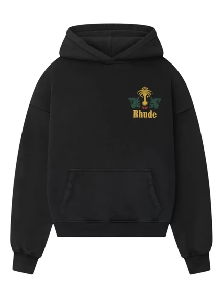 Мужское худи RHUDE с вышивкой льва и пальмы, черное