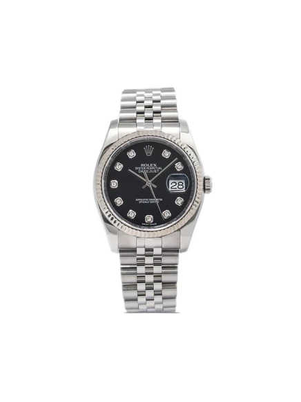 Мужские часы rolex datejust 36 мм сталь, черный циферблат