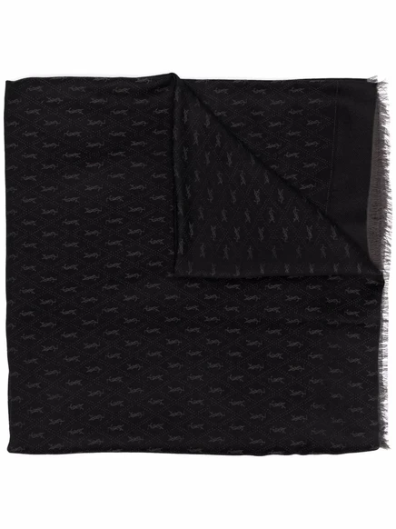 Унисекс шарф Saint Laurent Monogram тонкий, черно-серый
