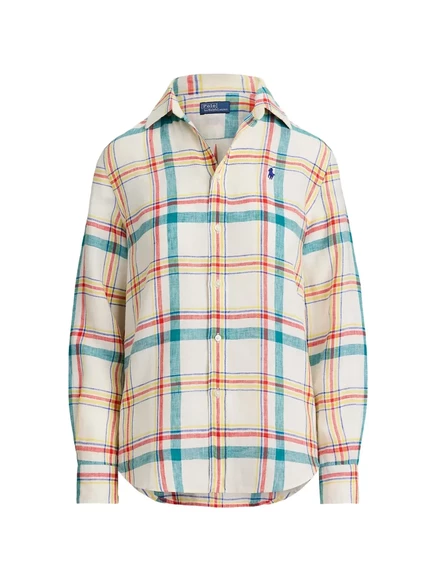 Женская рубашка Polo Ralph Lauren в клетку, бежевая