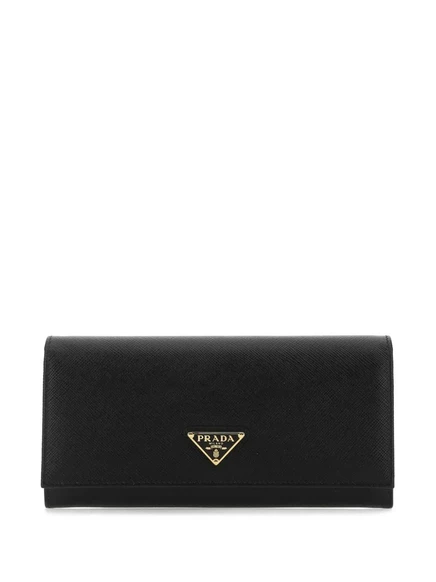 Женский большой кожаный кошелек Prada, черный