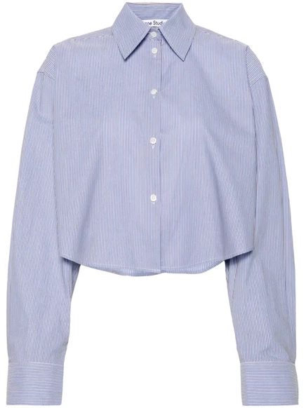 Укороченная хлопчатобумажная рубашка в полоску Acne Studios blue