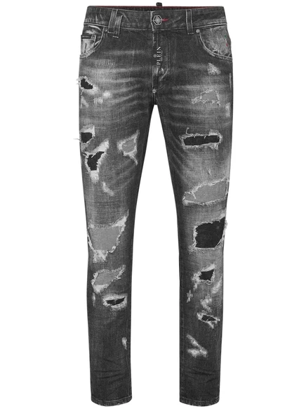 Мужские джинсы Philipp Plein Skinny рваные, черные