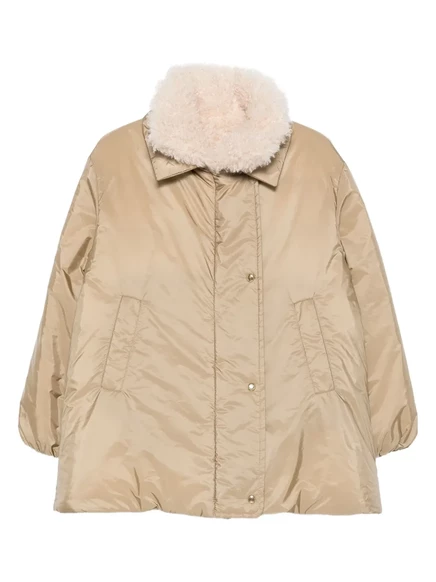 Стеганая куртка Moncler Voue с воротником шерпа neutrals